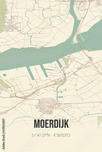Moerdijk  Noord-Brabant vintage street map. Retro Dutch city plan.
