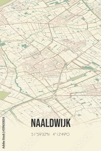 Naaldwijk, Zuid-Holland vintage street map. Retro Dutch city plan.