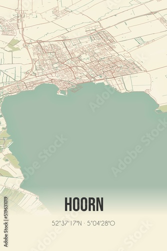 Hoorn, Noord-Holland vintage street map. Retro Dutch city plan. photo