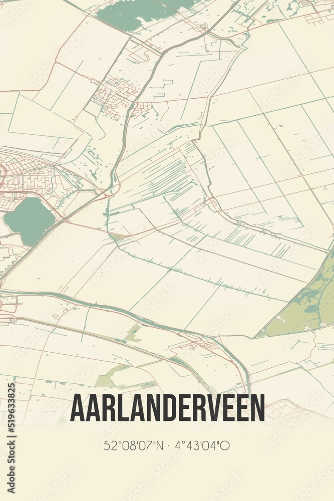 Aarlanderveen, Zuid-Holland vintage street map. Retro Dutch city plan.