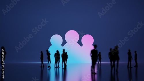 3d rendering people in front of symbol of group on background