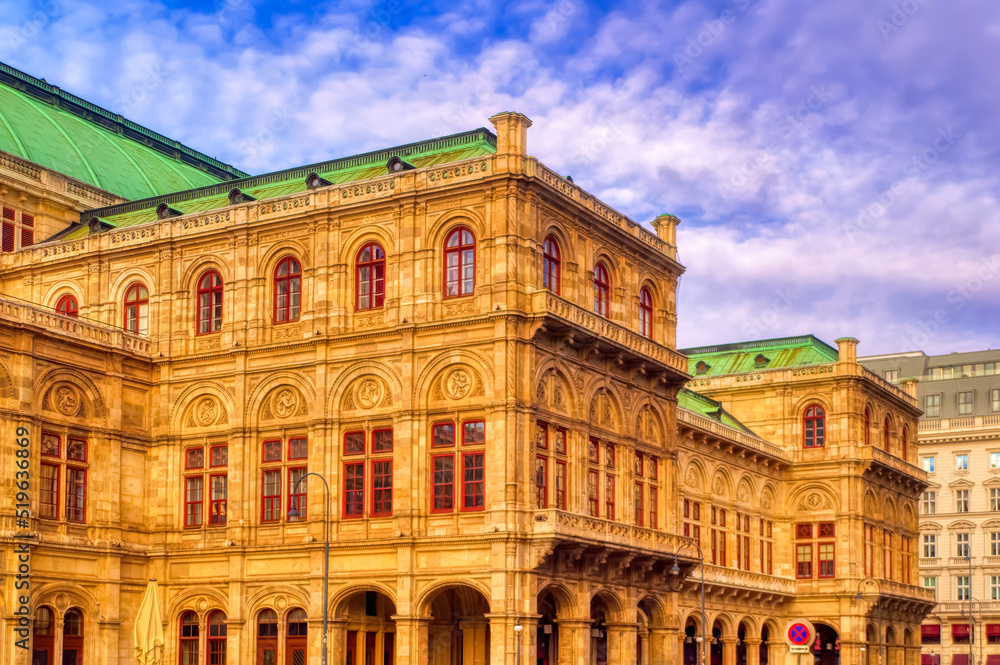 Detail at Vienna State Opera building in Vienna, Austria.