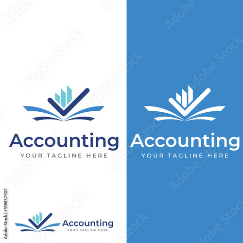 Financial accounting logo, with check mark for financial accounting stock chart analysis. In modern template vector illustration concept style.