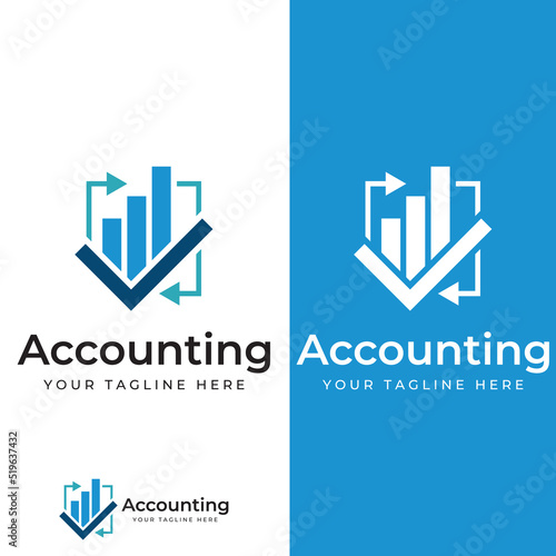 Financial accounting logo, with check mark for financial accounting stock chart analysis. In modern template vector illustration concept style.
