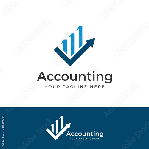 Financial accounting logo, with check mark for financial accounting stock chart analysis. In modern template vector illustration concept style.