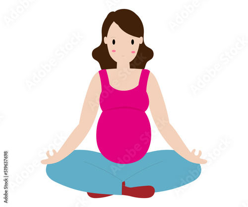 a pregnant girl with a big belly does yoga