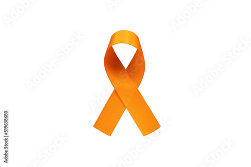 Orange august. Multiple Sclerosis Awareness Campaign.Orange ribbon on white background.