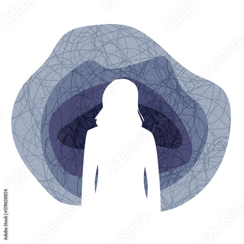 girl silhouette, depressed state, depression, stress, excitement, anxiety, paper style,