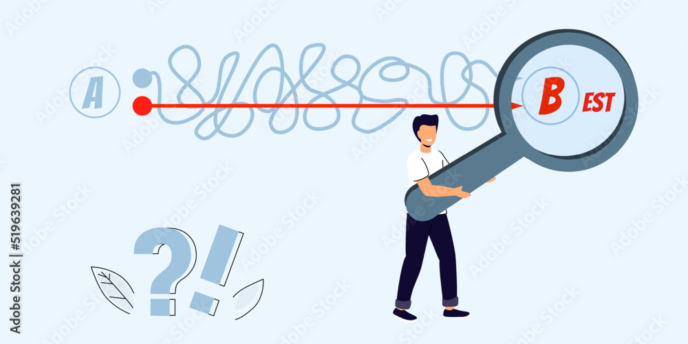 Plan concept with smooth point A and punt B Business team choosing with plan A or plan B direction Business strategy Vector flat illustration Expectation planning and reality implementation