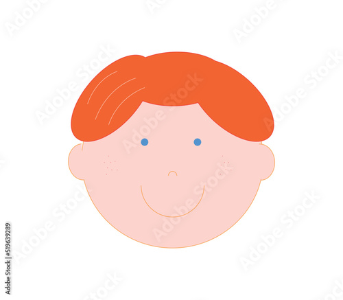 Head of a smiling red-haired boy with freckles