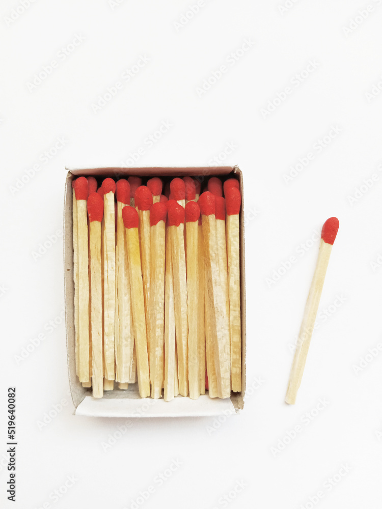 Matches in a box on white background 