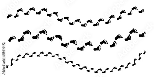 Bigfoot footprints on the ground. Path from traces. Vector black footprints. Clipart isolated on white background.