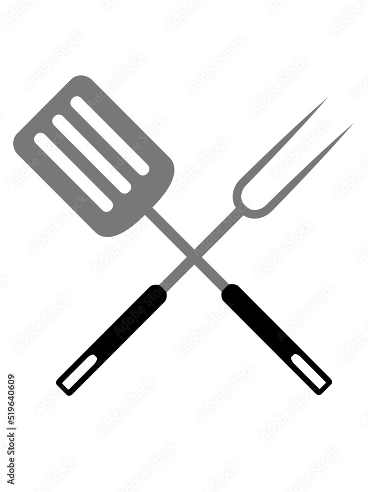 Naklejka premium Barbecue Pfannenwender Grillgabel Grillmeister 