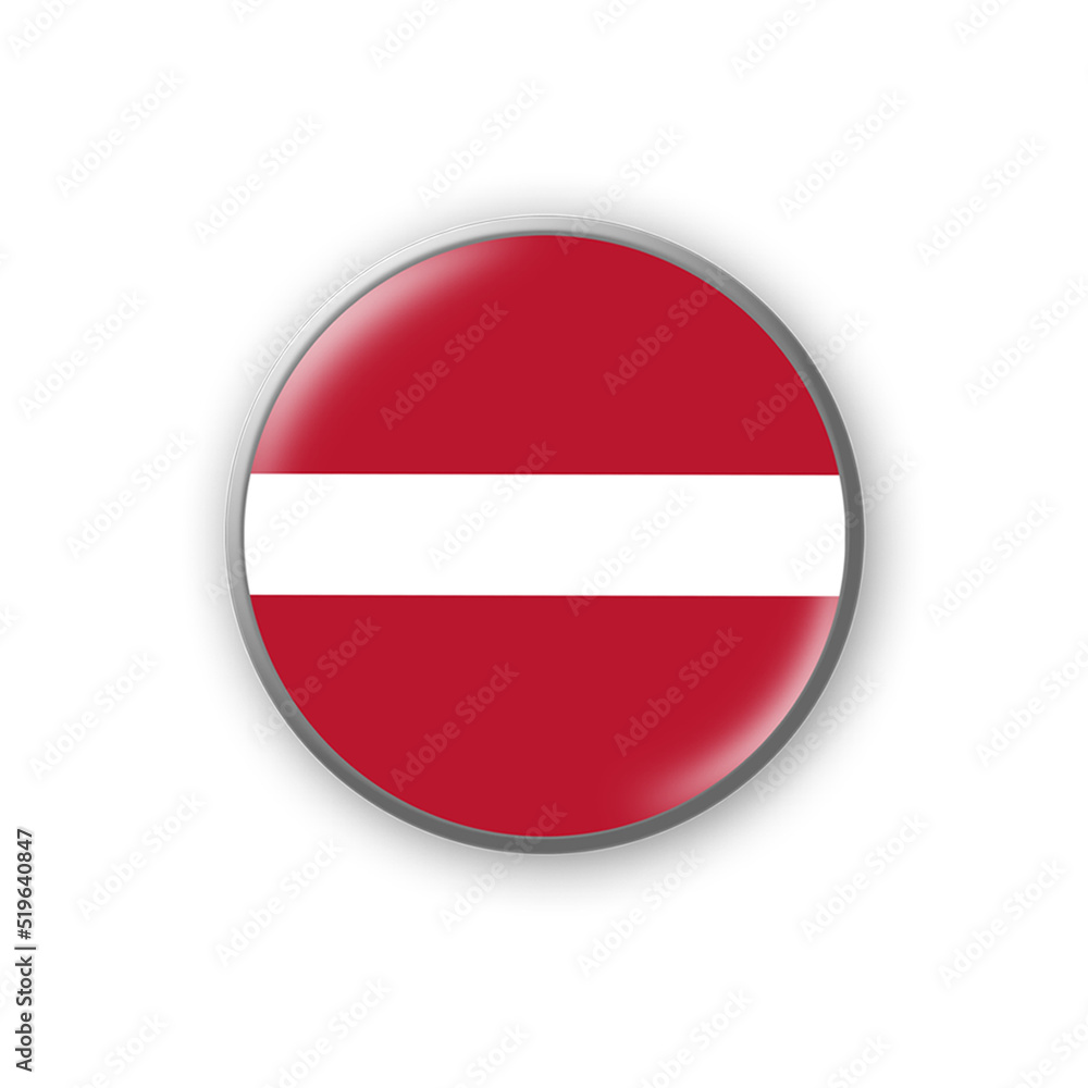 Obraz premium Latvia flag. Round badge in the colors of the Latvia flag. Isolated on white background. Design element. 3D illustration.