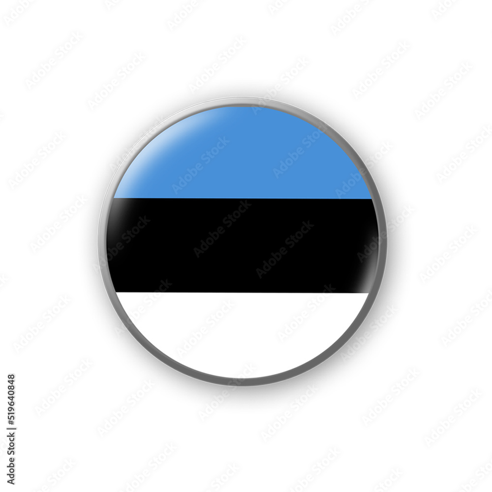 Estonia flag. Round badge in the colors of the Estonia flag. Isolated on white background. Design element. 3D illustration. Estonia flag. Round badge in the colors of the Estonia flag. Isolated on white background. Design element. 3D illustration.
