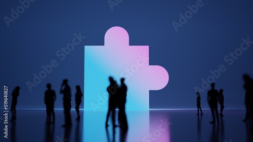 Canvas-taulu 3d rendering people in front of symbol of puzzle on background