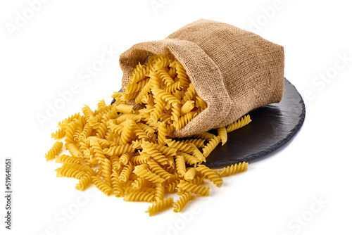 Fusilli pasta, isolated on white background. High resolution image.