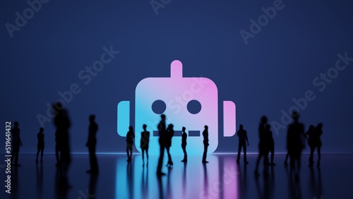 3d rendering people in front of symbol of robot on background