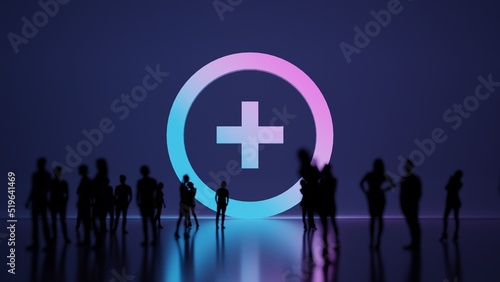 3d rendering people in front of symbol of round on background