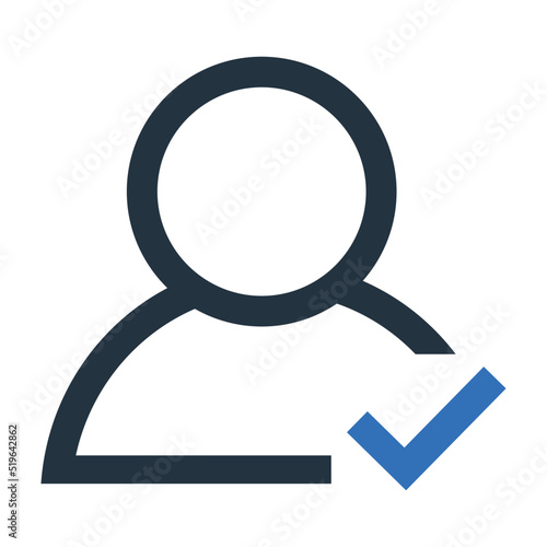 User authorized vector illustration design element. Flat style design icon. Account verified icon. Checked verified profile symbol. User accepted. Ok 