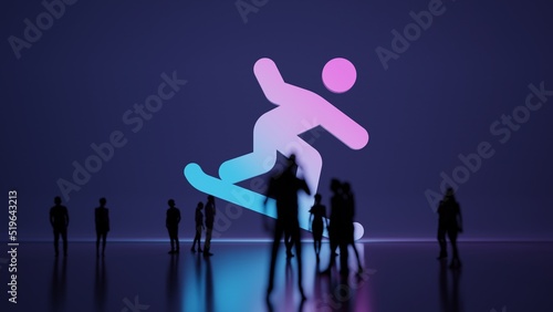 3d rendering people in front of symbol of snowboarding on background