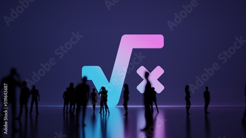 3d rendering people in front of symbol of square root on background
