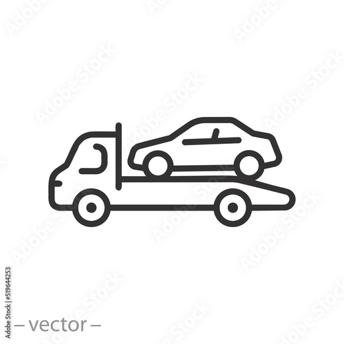 car tow icon, tow away zone concept, no parking any time, thin line symbol on white background - editable stroke vector illustration