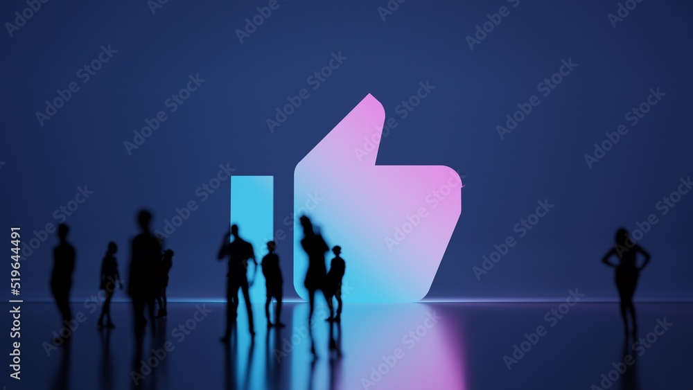 3d rendering people in front of symbol of thumb up button on background - obrazy, fototapety, plakaty 
