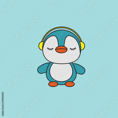 vector little funny penguin with headphone