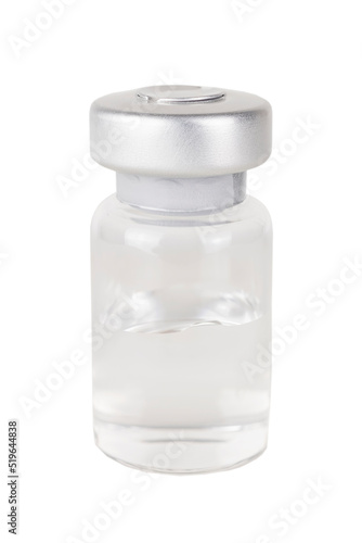 glass ampoule with liquid transparent drug solution isolated on white background