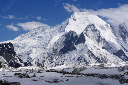 Mitre Peak (6010 meters) and frozen Baltoro Glacier are seen from Godwin Austin Glacier near K2 Basecamp in Karakoram Range.

Mitre peak is a neighboring peak of some of the highest mountains on earth photo