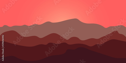 Mountain Vector Art. Sun is behind the mountains. Background for website. Poster, banner.