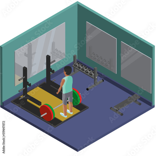 Man deadlifting at the gym animation in a 3D isometric