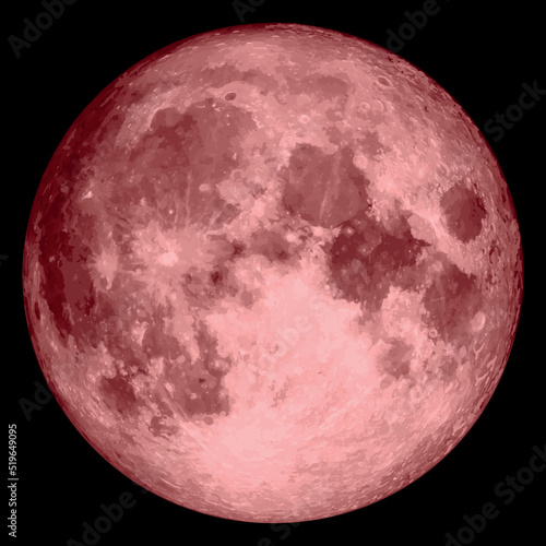 Full moon vector illustration isolated on black background. Red realistic moon. Twenty five colors.