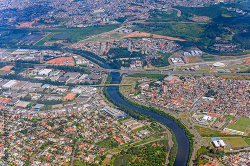 Aerial View of the Pinheiros River in Sao Paulo downtown. It is an alpha global city and the most populous city in Brazil and world's 12th largest city proper by population. May, 2018