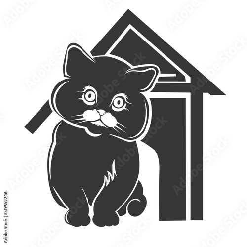 cat and house, logo for pet adoption, or petshop