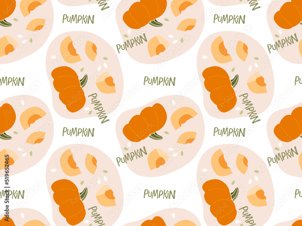 Pumpkin seamless pattern. Pumpkin and pumpkin pieces. Healthy eating Vegetable Ingredients. Autumn repeated background for wallpaper, wrapping, packing, textile, recipe, thanksgiving dinner design.