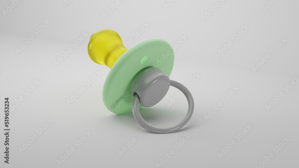 Abstract green white pacifier for baby boy on white background.3D render illustration Abstract green white pacifier for baby boy on white background.3D render illustration