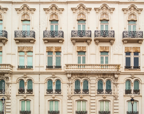 Facade of an old Art Nouveau building in Valencia, Spain