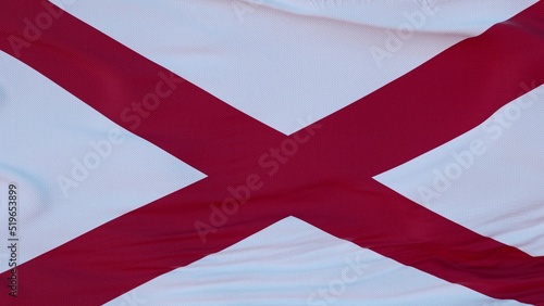 Flag of Alabama state, region of the United States, waving at wind. 3d illustration photo