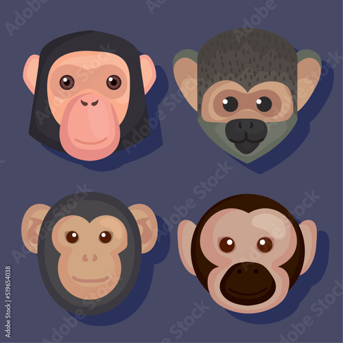 four monkey animals heads