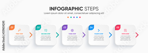 5 steps colorful box square infographic with arrow.
