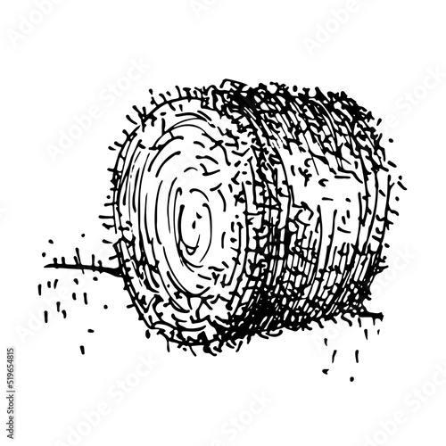 Straw. Hay roll. Round haystack or dry wheat grass hand drawn sketch vector illustration
