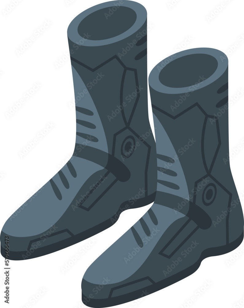 Bike boots icon isometric vector. Motorcycle equipment. Motorbike safety Bike boots icon isometric vector. Motorcycle equipment. Motorbike safety