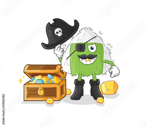 onigiri pirate with treasure mascot. cartoon vector