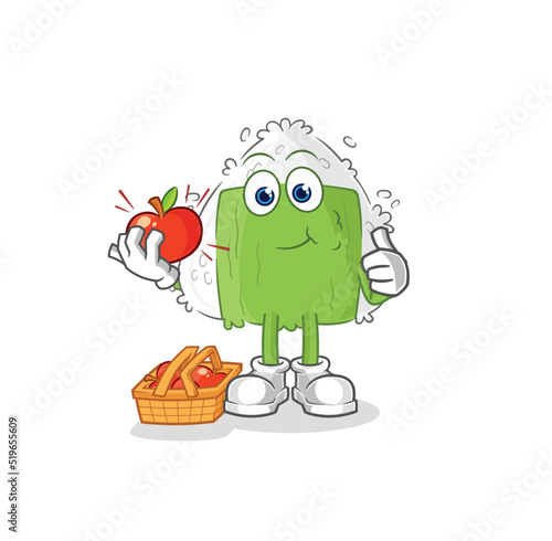onigiri eating an apple illustration. character vector