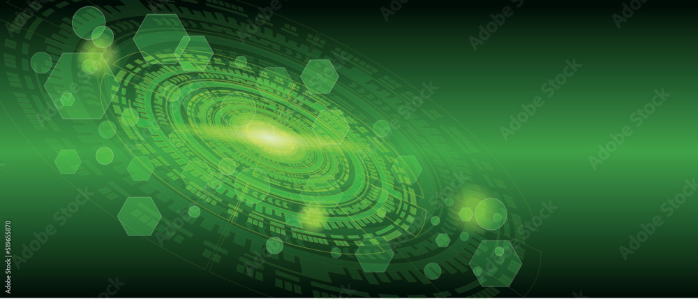 Abstract green technology background with various technological elements Technologic innovation. high-tech communication concept. circular network circuit Abstract green technology background with various technological elements Technologic innovation. high-tech communication concept. circular network circuit