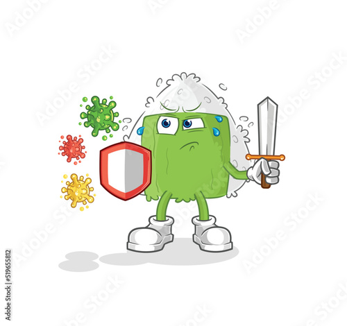 onigiri against viruses cartoon. cartoon mascot vector