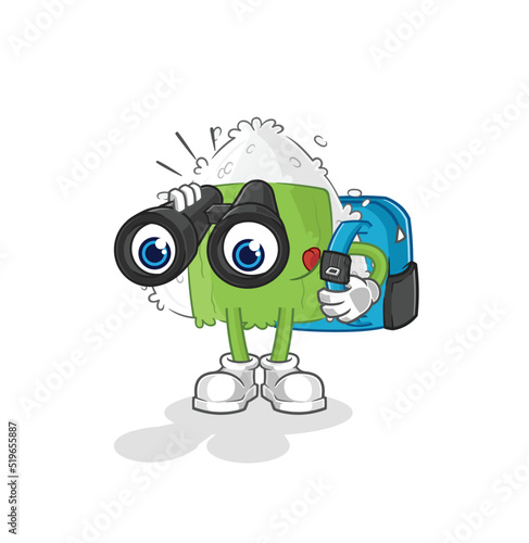 onigiri with binoculars character. cartoon mascot vector