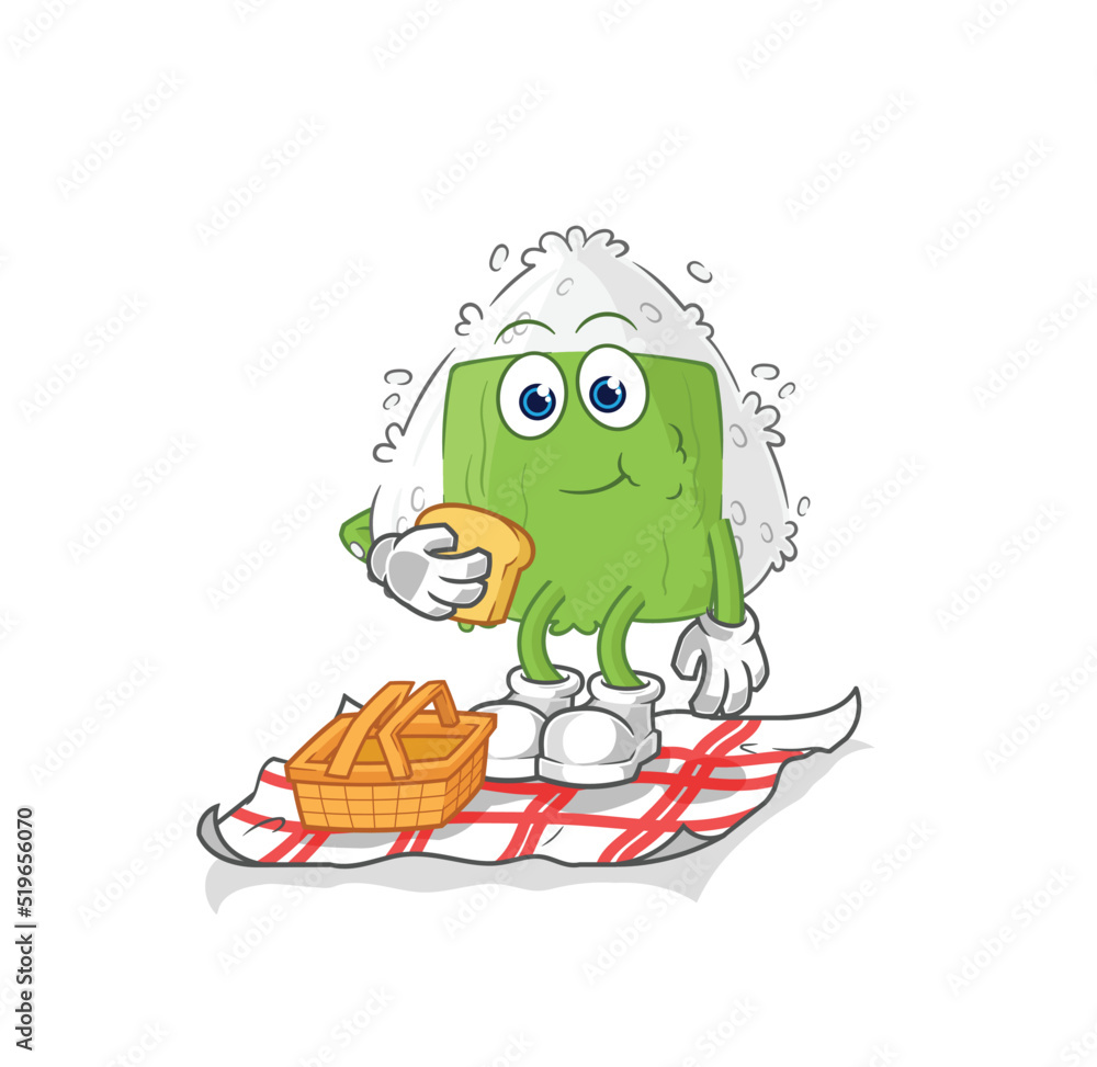 Obraz premium onigiri on a picnic cartoon. cartoon mascot vector